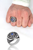 Safir Taşlı 925 Ayar Gümüş Erkek Yüzük 201023725