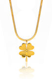 İtalyan Yassı Zincirli Yonca Model Gold Kaplama Gümüş Kadın Kolye 201023822