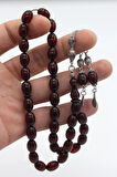 Bordo Arpa Kesim Fırınlanmış Gümüş Püsküllü Sıkma Kehribar Tesbih 201023887