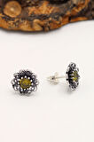 Zeberced (Peridot) Taşlı Papatya Model Oksitli Telkari Gümüş Kadın Küpe 201024197