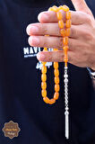 Hareli Sarı Kapsül Kesim Örgü Gümüş Püsküllü Sıkma Kehribar Tesbih 201024539