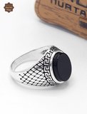 Oval Oniks Taşlı Hasır Motifli 925 Ayar Gümüş Çocuk Yüzüğü 201025377