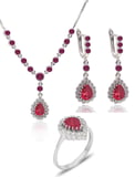 Yakut Taşlı Damla Model 925 Ayar Gümüş Kadın Üçlü Set 201025668