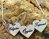 Üç Kalp Model Gümüş Kadın Kolye