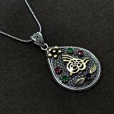 Tuğra İşlemeli Gümüş Oksitli Telkari Kadın Kolye