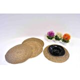 Netodak 35 cm Yuvarlak Krem Silinebilir Rattan Amerikan Servis Takımı 6 Kişilik