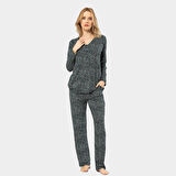 Türen Çiçek Desenli Uzun Kollu Patlı Pijama Takımı 3382/Yeşil