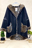 Leopar Kürklü Oversize Deri Kaban
