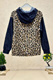 Leopar Desen Kot Garnili Kapşonlu Sweat