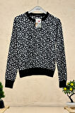 Leopar Desen Sıfır Yaka Süet Sweat