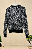 Leopar Desen Sıfır Yaka Süet Sweat