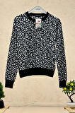 Leopar Desen Sıfır Yaka Süet Sweat