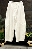 Cep File Detaylı Püsküllü Bol Paça Keten Pantolon