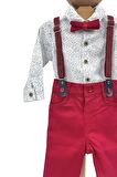 Erkek Bebek Takım Gömlek Pantalon Papyonlu Askılı Kırmızı