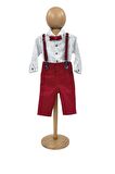 Erkek Bebek Takım Gömlek Pantalon Papyonlu Askılı Kırmızı