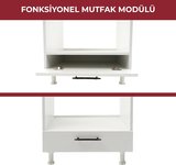 Beyaz Alt Çekmeceli Ankastre Fırın Dolabı, 60 cm Ayaklı Modern Mutfak Ünitesi