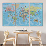 Harita Sepeti Türkçe Dünya Haritası Kanvas Tablo Son Derece Detaylı ve Dekoratif-2012