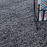 Modern 30 mm Tüylü Düz Toz Çıkarmaz Antialerjik Gri Dekoratif Shaggy Halı