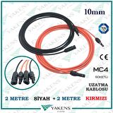 Güneş Paneli Uzatma Kablosu (2m+2m) 10mm Çift Taraflı Mc4 Soketli Solar Ara Kablo Siyah Kırmızı 