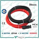 Mc4 Soketli (8m+8m) 16 Metre 10mm Güneş Paneli Hazır Solar Kablo Siyah Kırmızı