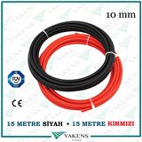  Solar Kablo (15m+15m) 10mm Güneş Paneli Kablo Seti Siyah Kırmızı 