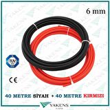 Solar Kablo (40m+40m) 6mm Güneş Paneli Kablo Seti Siyah Kırmızı 