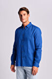Ruck & Maul Erkek Keten Gömlek 24865-952 Surf Blue