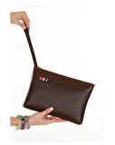 Newish Polo El Bilek Askılı Suni Deri Portföy Clutch Çanta Koyu Kahve