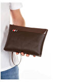 Newish Polo El Bilek Askılı Suni Deri Portföy Clutch Çanta Koyu Kahve