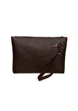 Newish Polo El Bilek Askılı Suni Deri Portföy Clutch Çanta Koyu Kahve