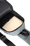 Newish Polo Keten Kumaş Body Bag Çapraz Göğüs ve Sırt Çantası -NP 2056-Gri