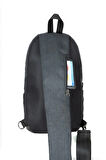 Newish Polo Keten Kumaş Body Bag Çapraz Göğüs ve Sırt Çantası -NP 2056-Siyah Mavi