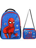 NEWFULL ÖRÜMCEK BASKILI Erkek Çocuk  SIRT OKUL ÇANTASI-2'Lİ SET (YENİ SEZON)-MAVİ KIRMIZI