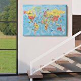 Harita Sepeti Türkçe Dünya Haritası Kanvas Tablo Son Derece Detaylı ve Dekoratif-2018