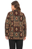 Kadın Çok Renkli Etnik Desenli Cepli Kilim Hırka