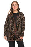 Kadın Çok Renkli Çiçek Desenli Cepli Kilim Hırka