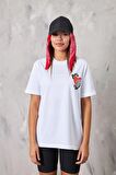 The Champ Pour Humme Yazılı Kalp İskelet Tasarım Baskılı Oversize Beyaz Kadın T-Shirt