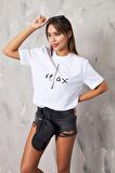 The Champ Relax Yazılı Oversize Beyaz Kadın T-Shirt