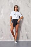 The Champ Relax Yazılı Oversize Beyaz Kadın T-Shirt