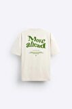 The Champ Bisiklet Yaka Move Ahead Yazılı Kordinat Baskılı Oversize Bej Erkek T-shirt
