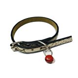 Bej Rengi Anakonda Desen Derili 1 cm Metal Kilit Tokalı Zilli Kedi Tasması