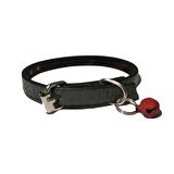 Gri Kendinden Kabartma Desenli Derili 1 cm Metal Kilit Tokalı Zilli Kedi Tasması