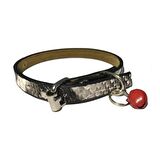 Gri Renkli Alacalı Desen Derili 1 cm Metal Kilit Tokalı Zilli Kedi Tasması