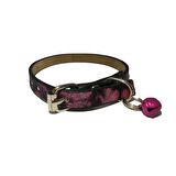 Pembe Siyah Floral Desenli Derili 1 Cm Metal Kilit Tokalı Zilli Kedi Tasması