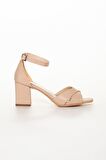 Dilimler Ayakkabı Çapraz Kalın Bant Nude Kadın Topuklu Sandalet