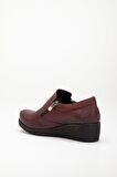 Fermuarlı Cilt Bordo Kadın Günlük Dolgu Taban Ayakkabı