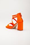 Saten Tek ve Çapraz Bant Turuncu Kadın Platform Topuk Abiye Ayakkabı