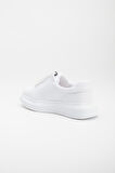 Kalın Taban Cilt Fermuarlı Beyaz Kadın Spor Ayakkabı