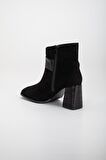 Süet Metal Kemerli Siyah Kadın Topuklu Bot