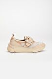 Taşlı Kalın Taban Streç Bej Kadın Makosen Günlük Ayakkabı